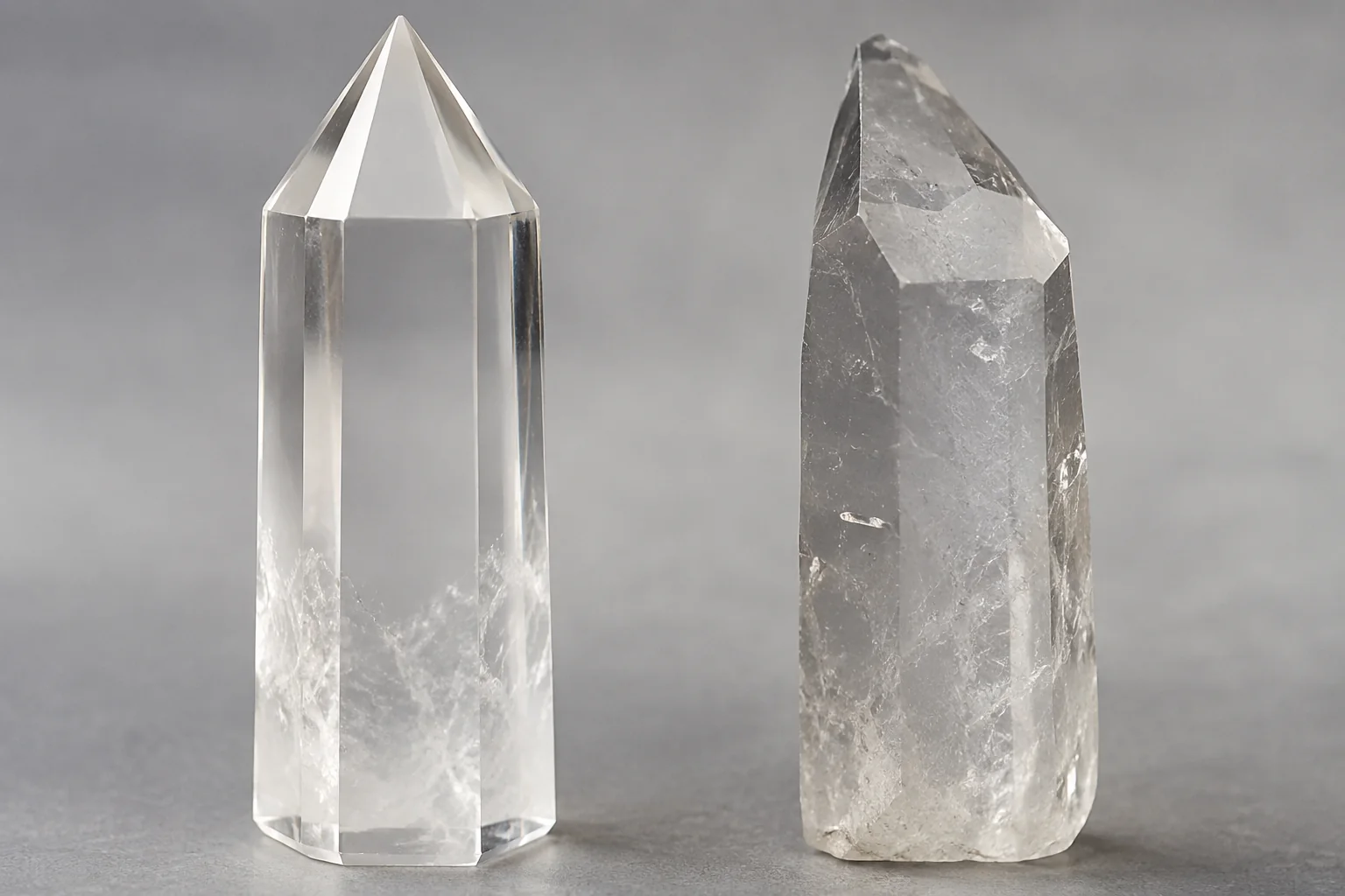 Comparing Quartz Carving Workmanship A side-by-side comparison showing a well-made quartz tower versus a poorly made one.