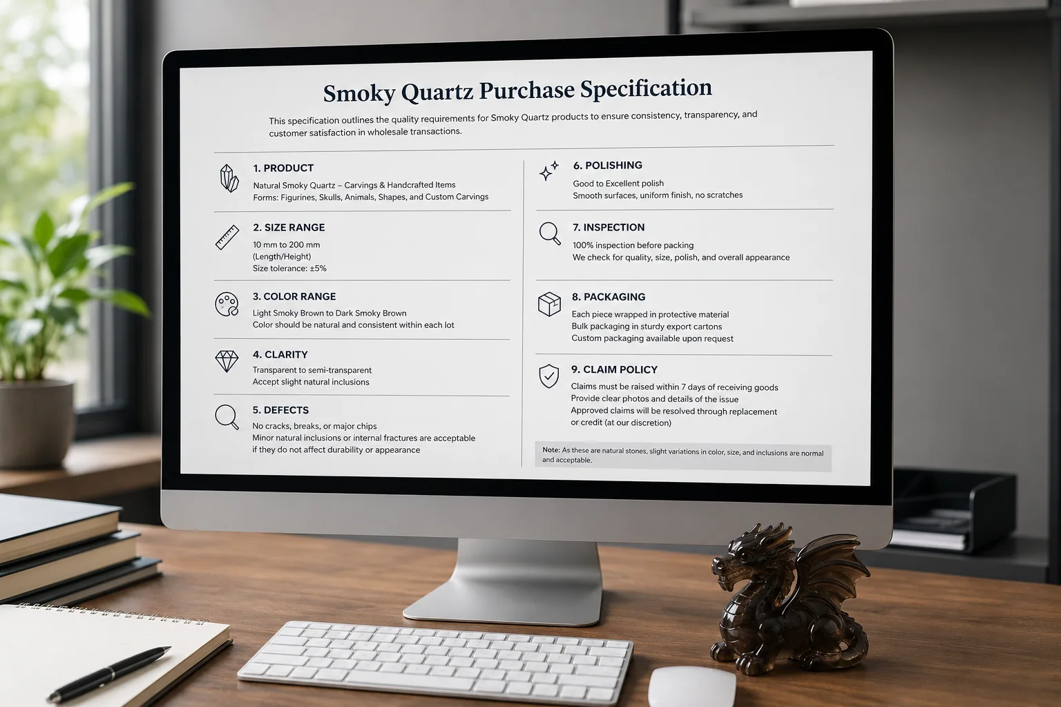 A document template for a purchase specification on a computer screen