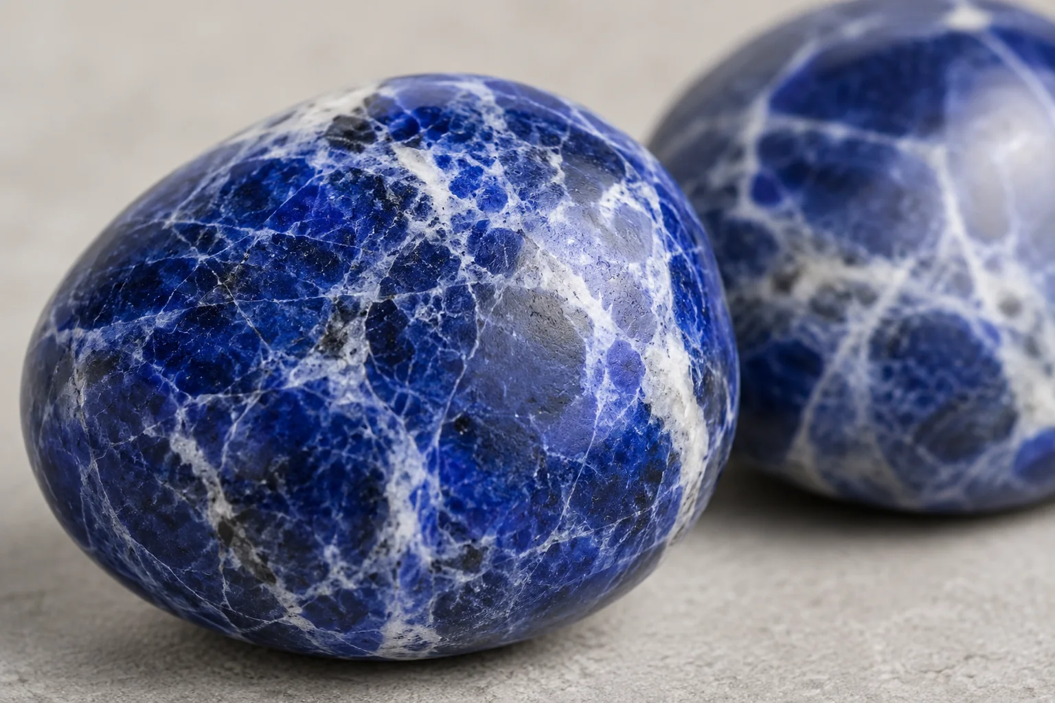 Sodalite Color and Pattern Close-up of sodalite stone showing blue color and white calcite patterns