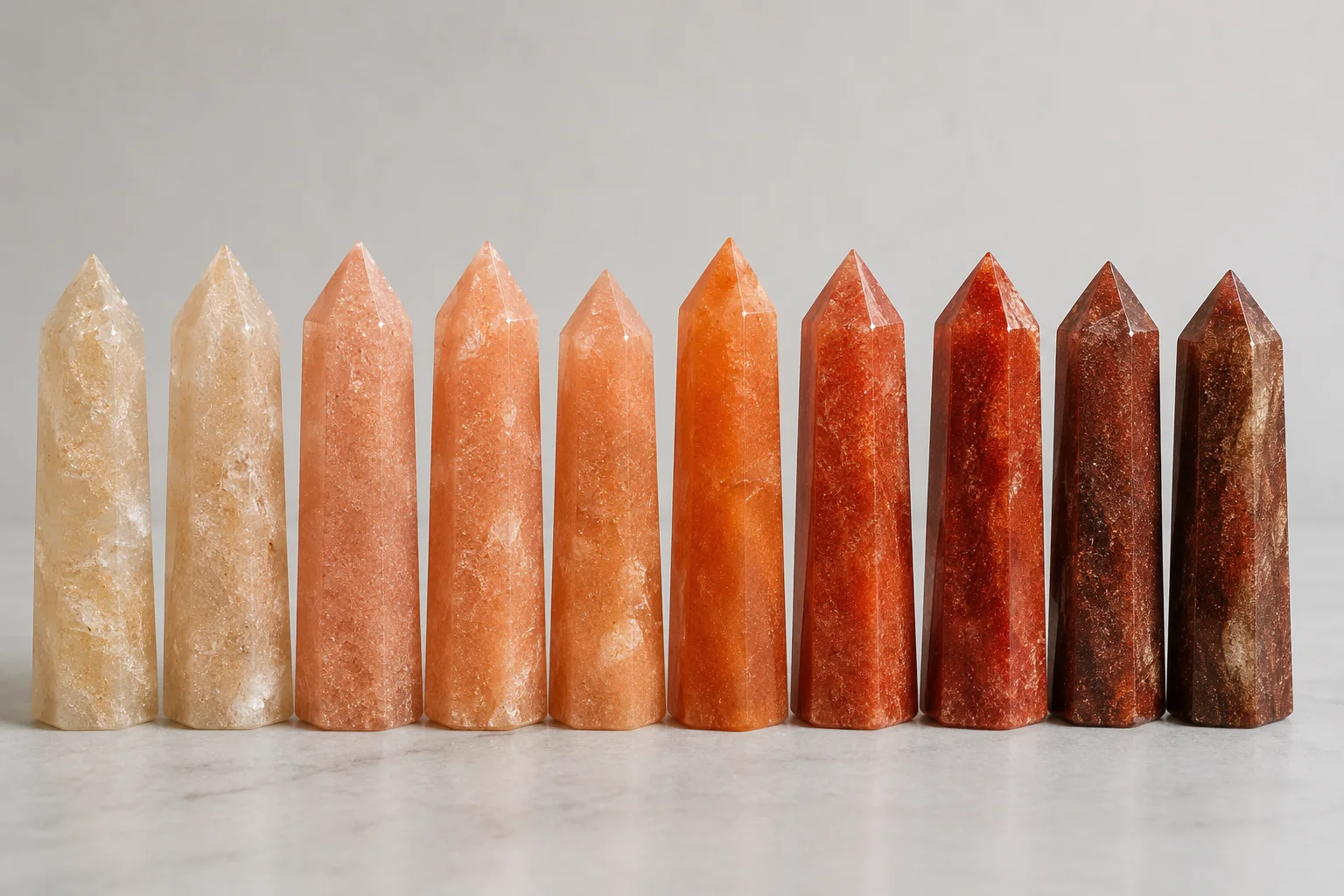 Sunstone Color Categories Different colors of sunstone carvings
