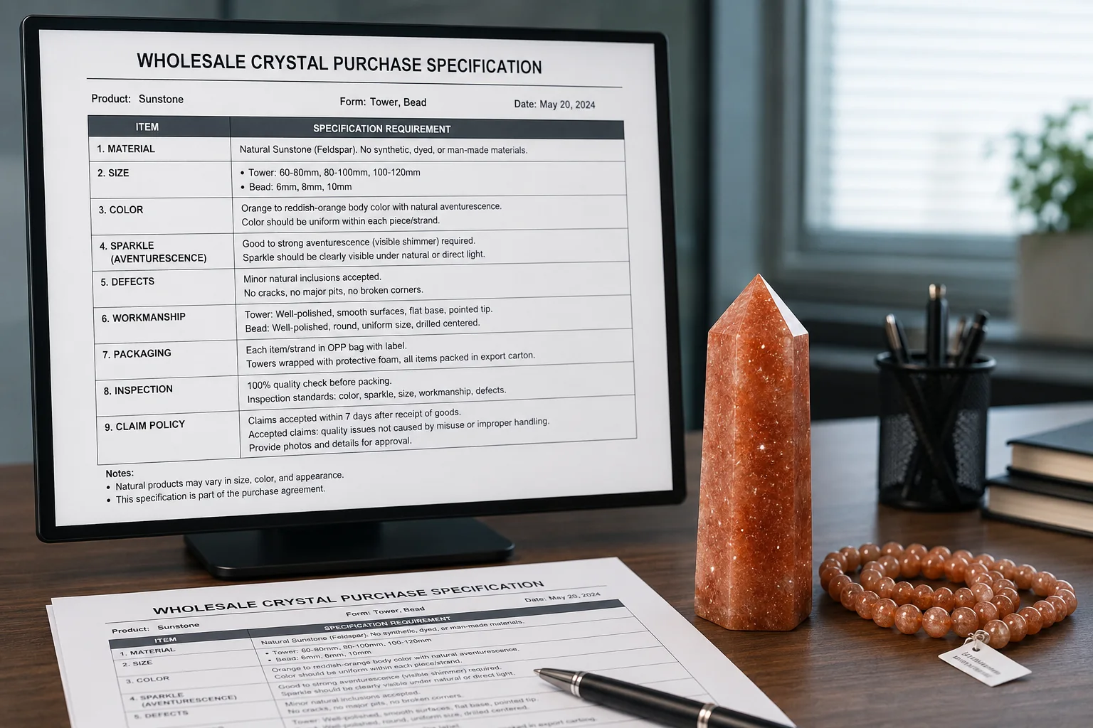 Example Wholesale Purchase Specification Example wholesale purchase order for crystals