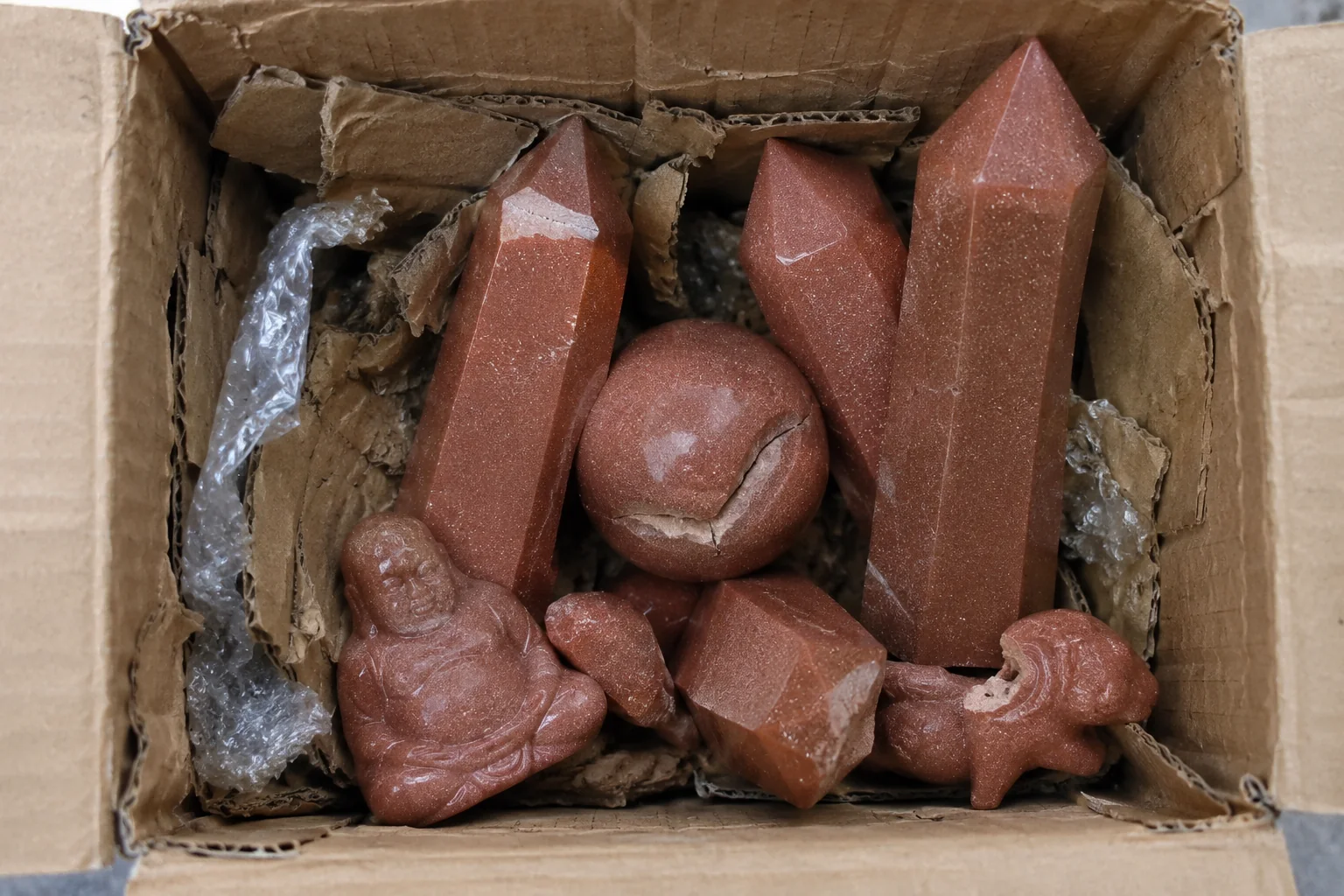 Wholesale Buying Mistakes Broken sunstone carvings from bad packaging