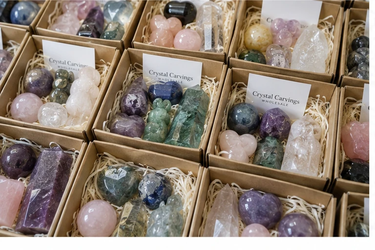 Boxes of wholesale crystal inventory being prepared for shipping, illustrating how a new shop can manage logistics.