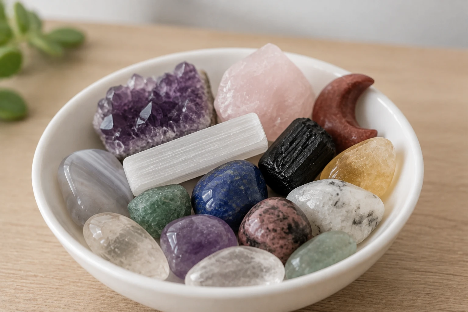 A beginner's crystal set with 7-8 different tumbled stones in a small bag