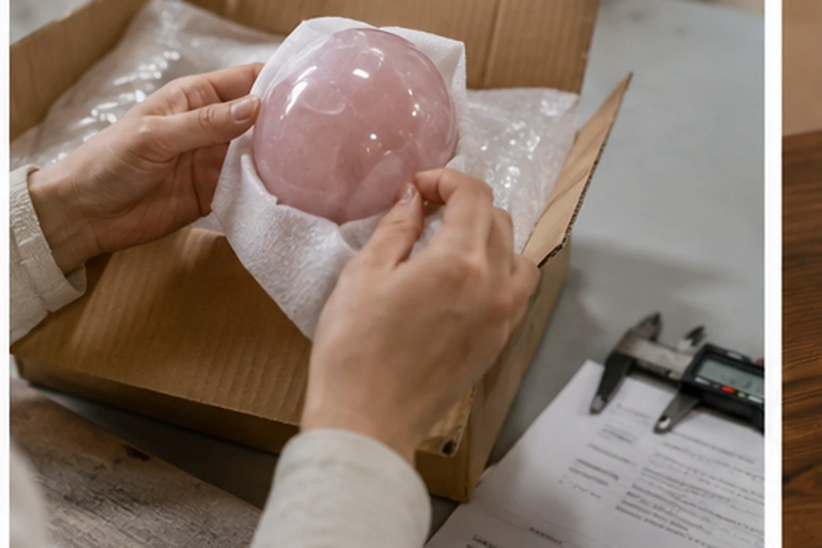Secure export-grade packaging with individual wrapping for wholesale crystals.