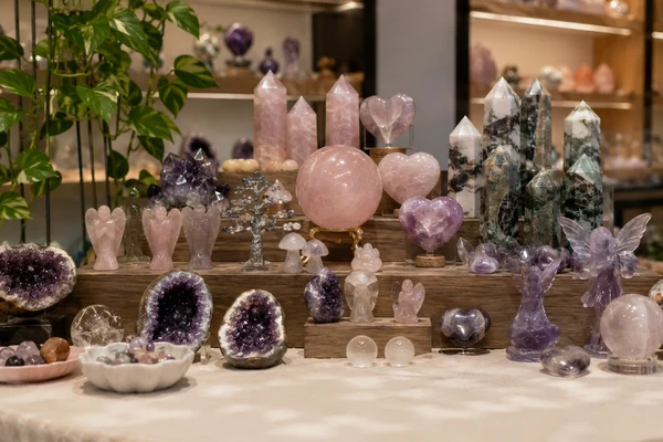 A curated collection of unique crystals that helps build a memorable brand for a crystal shop.
