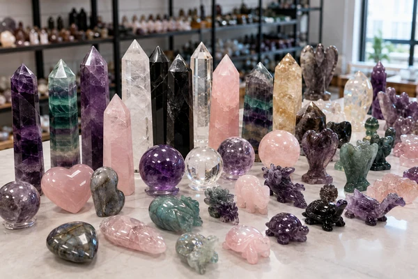 Wholesale Crystal Carvings from China A collection of various crystal carvings from a reliable crystal carving manufacturer.