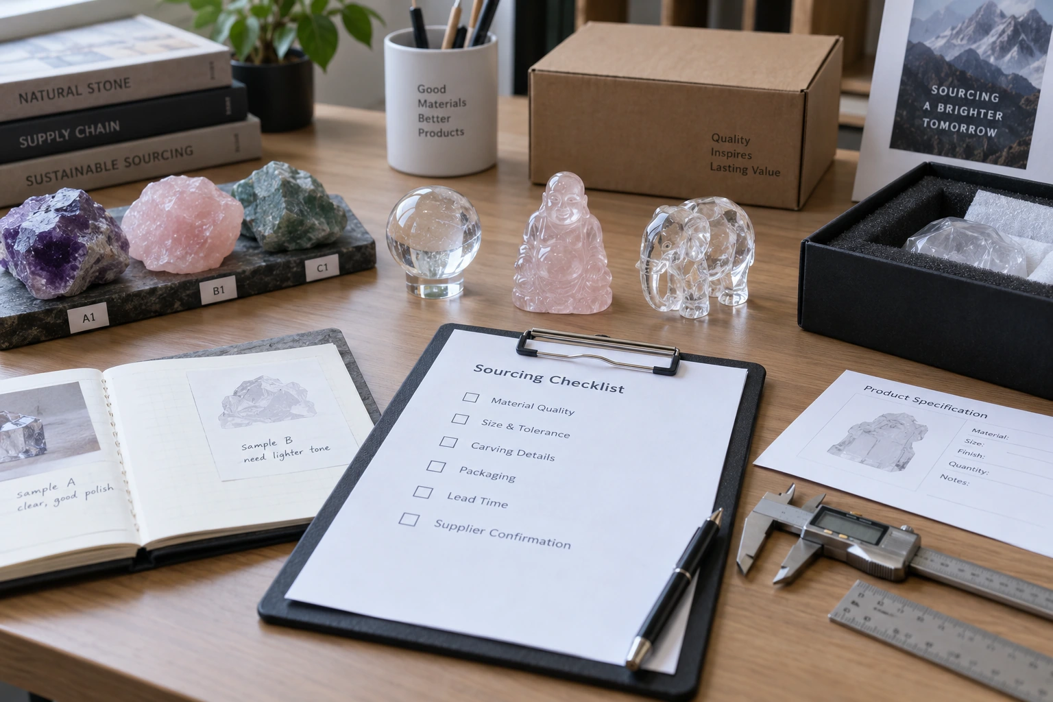 Custom crystal carving sourcing checklist with sample stones and quality notes