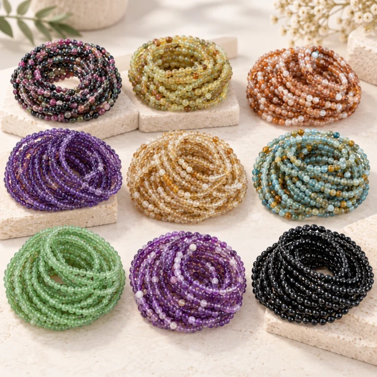 Wholesale Assorted Natural Crystal 4mm Round Bead Bracelets