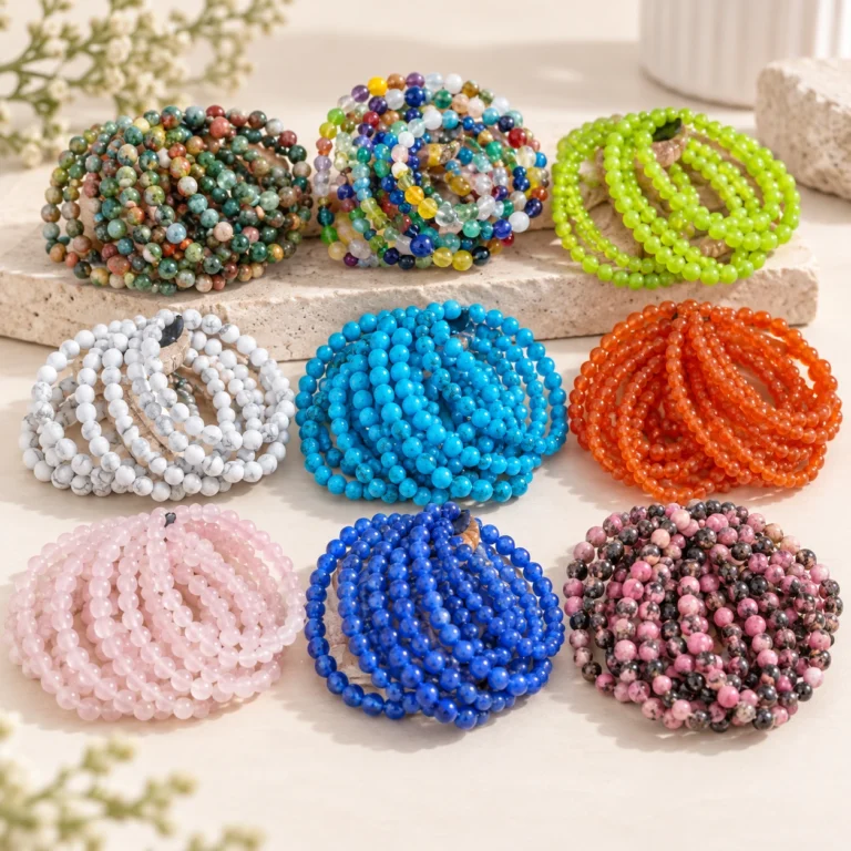 Wholesale Assorted Natural Crystal 6mm Round Bead Bracelets