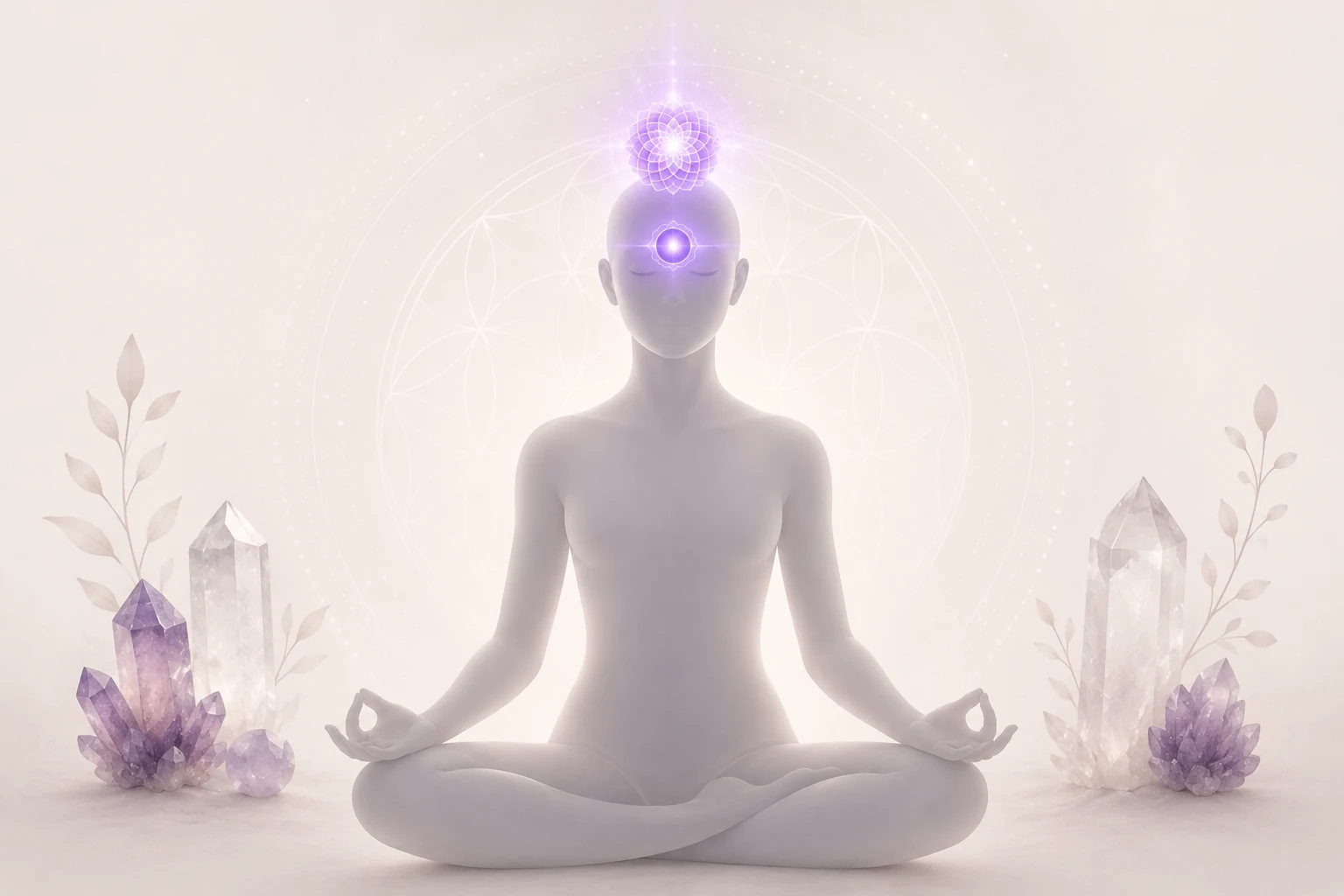 Selenite Crown and Third Eye Chakra A diagram showing the crown chakra and third eye chakra locations.