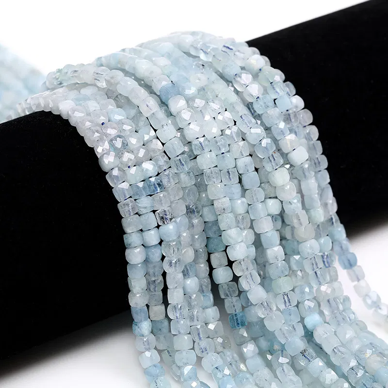 Wholesale Aquamarine 4mm Faceted Cube Bracelet Bead Strands