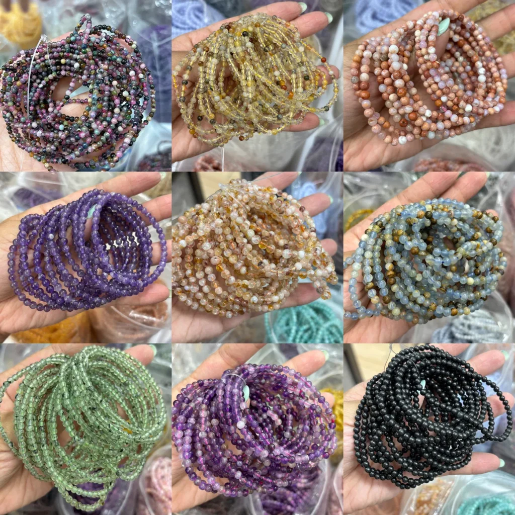 Assorted Natural Crystal 4mm round bead bracelets wholesale