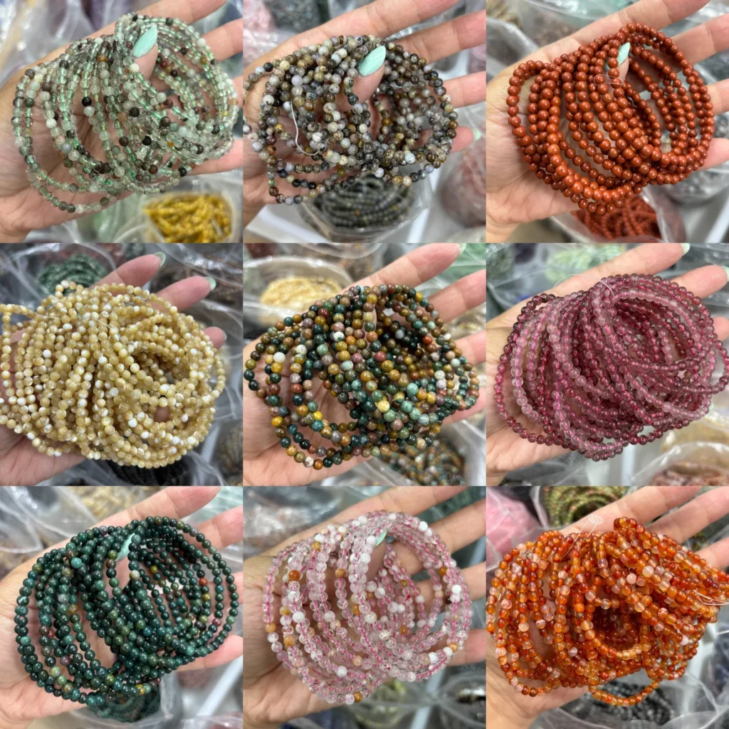 Assorted Natural Crystal 4mm round bead bracelets wholesale - view 2