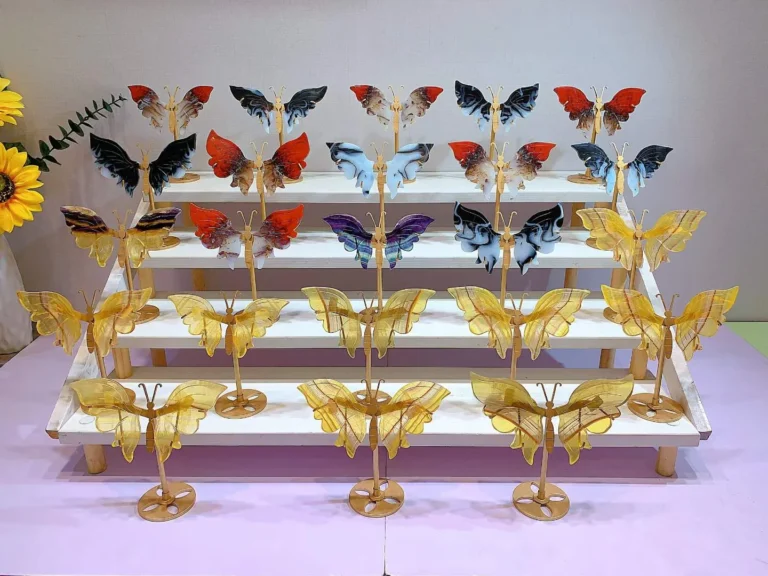 Wholesale Black Flame Stone and Yellow Fluorite Small Wing Decorations