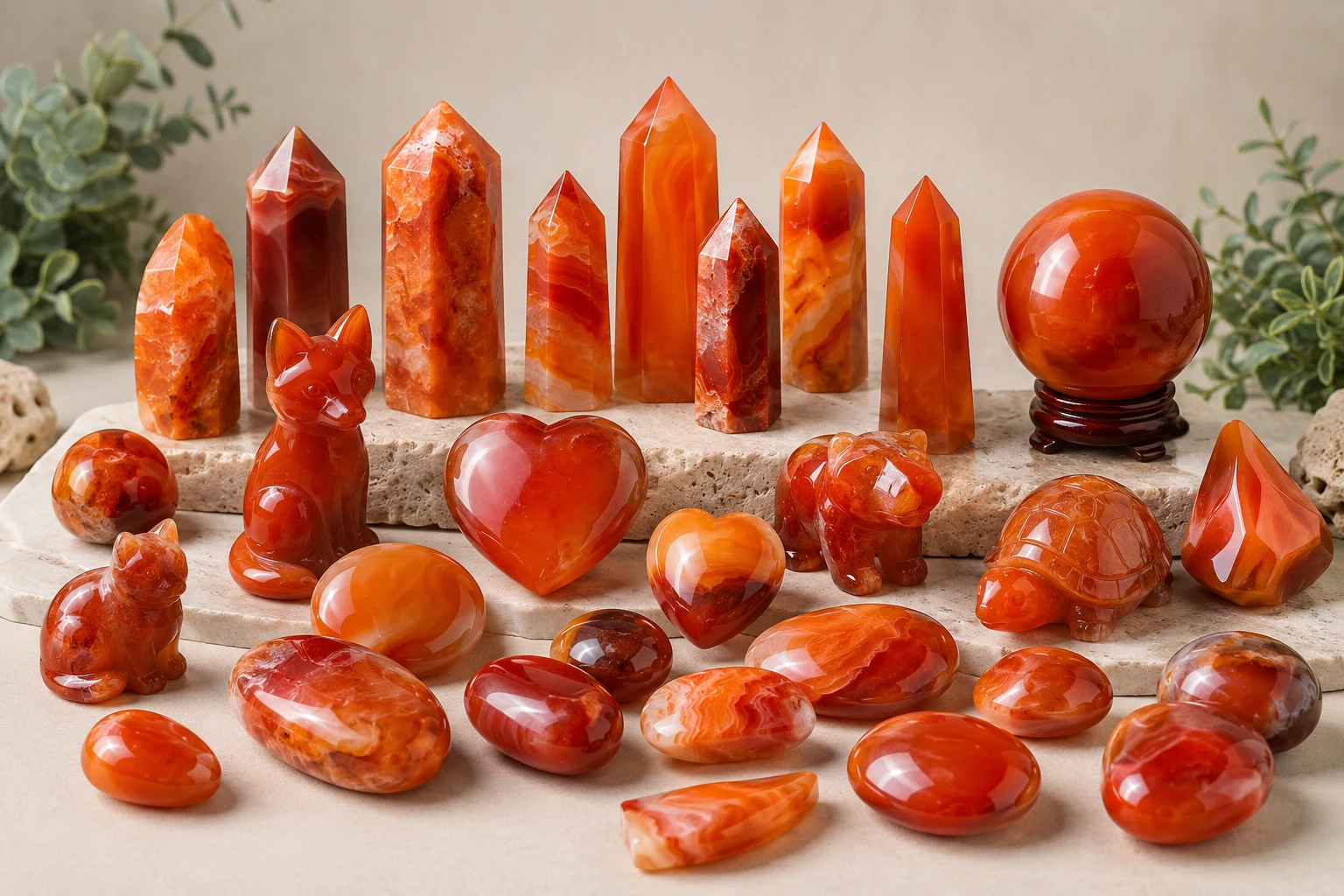 A collection of high-quality wholesale carnelian crystal carvings