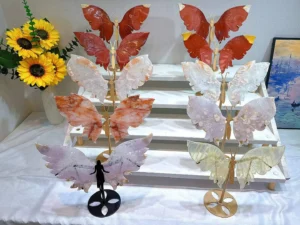 Egg Yolk Stone and Pink-Purple Sakura Agate Butterfly Decorations