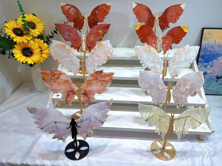 Wholesale Egg Yolk Stone and Pink-Purple Sakura Agate Butterfly Decorations