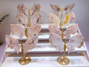 Pink Sakura Agate Large Crystal Wing Decorations