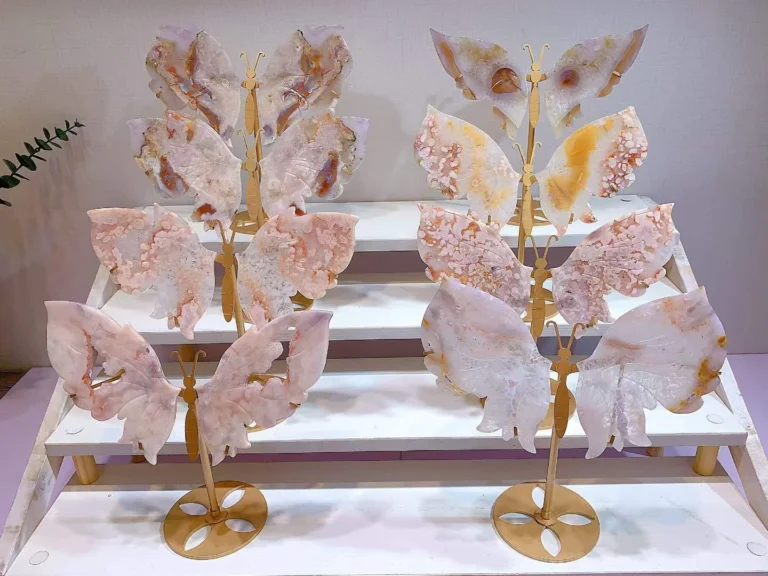 Wholesale Pink Sakura Agate Large Crystal Wing Decorations