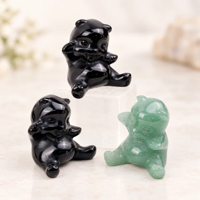 Green Aventurine Sitting Bear Crystal Carving