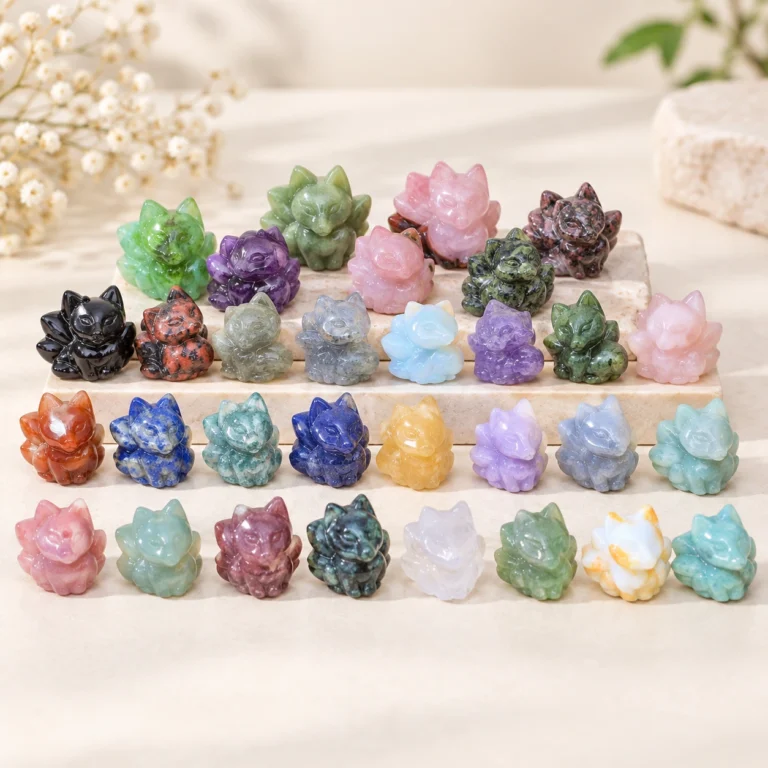 Mixed Material Mini Nine Tailed Fox Crystal Carving