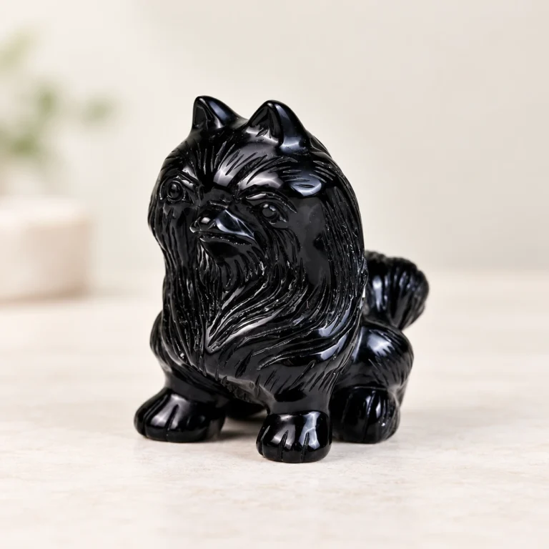 Obsidian Guardian Lion Crystal Carving