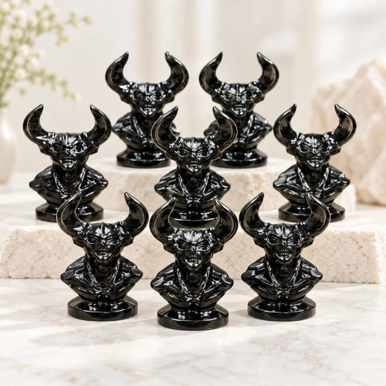 Obsidian Horned Fantasy Figure Crystal Carving