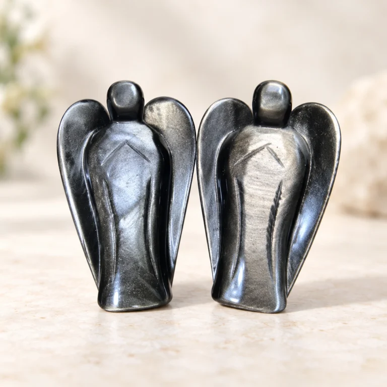 Silver Sheen Obsidian Angel Crystal Carving