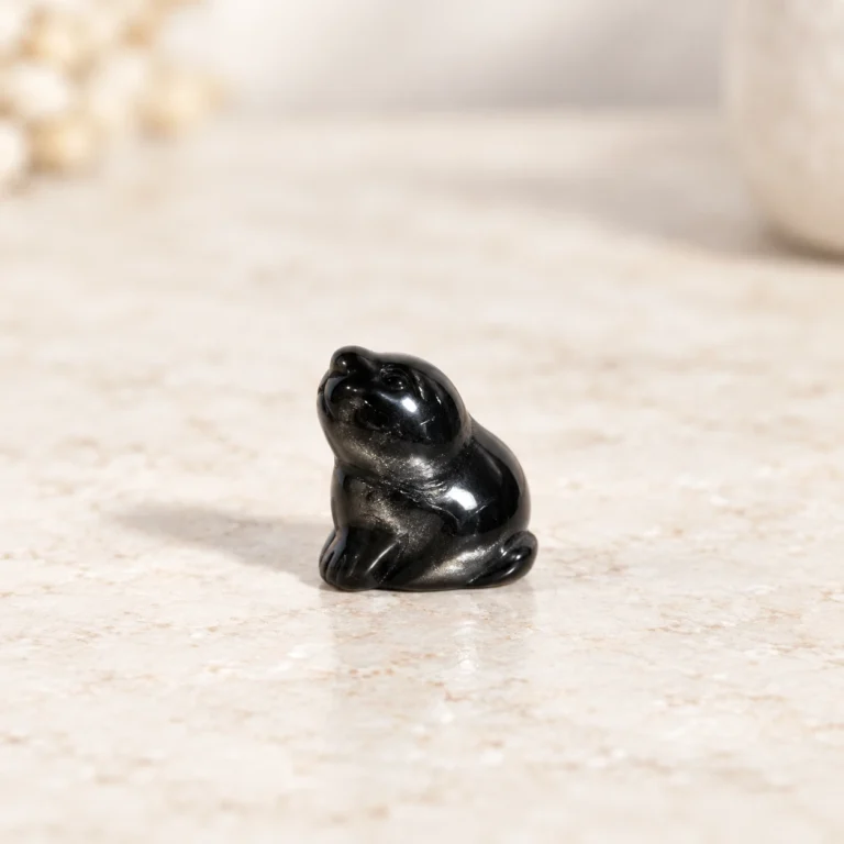 Silver Sheen Obsidian Sitting Seal Crystal Carving