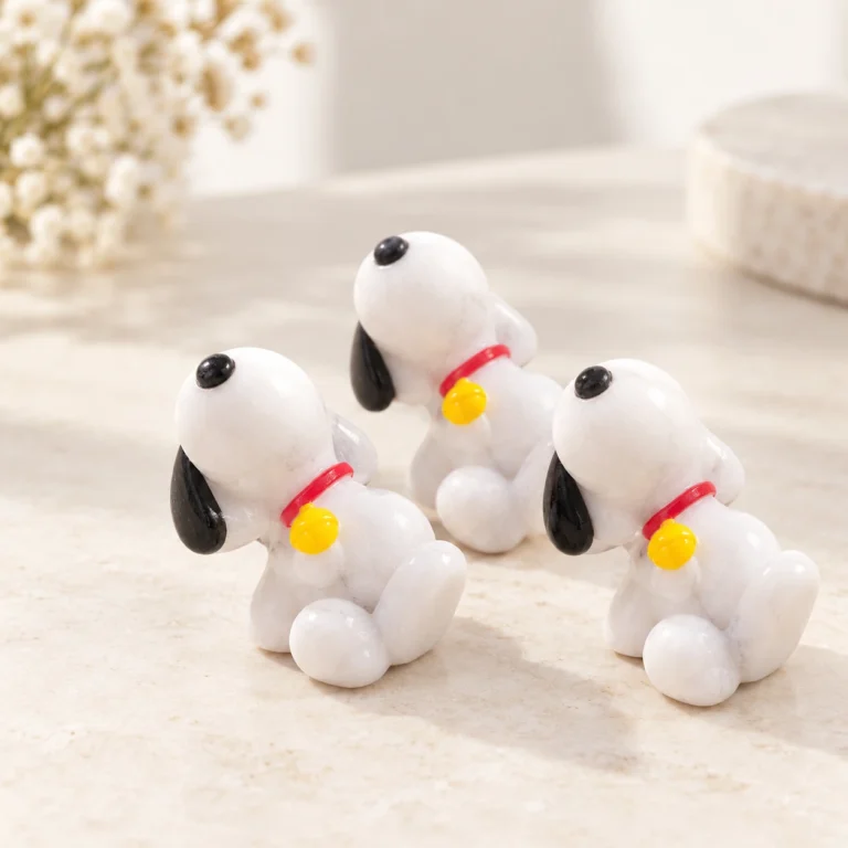 White Marble Cartoon Dog Crystal Carving