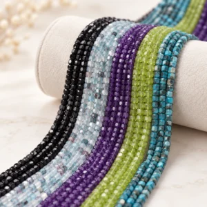 Assorted natural crystal 4mm faceted cube bracelet bead strands in black blue purple green and turquoise