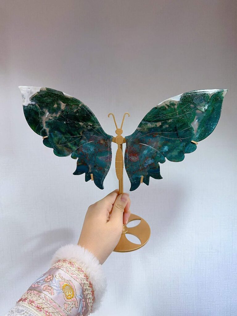 Large Moss Agate Butterfly Wing Decorations