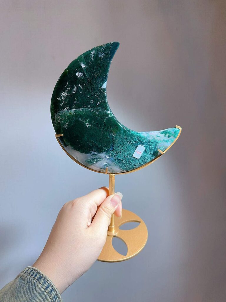 Moss Agate Crescent Moon Decorations