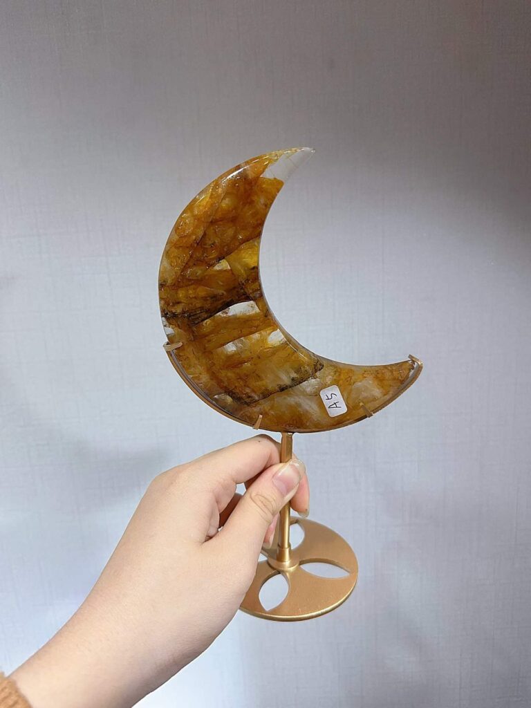 Yellow Inclusion Crystal Crescent Moon Decorations