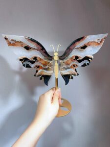 Large Black-Red Agate Butterfly Wing Decorations
