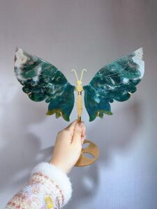 Large Moss Agate Butterfly Wing Decorations