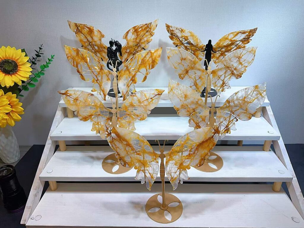 Large Yellow Inclusion Crystal Butterfly Wing Decorations