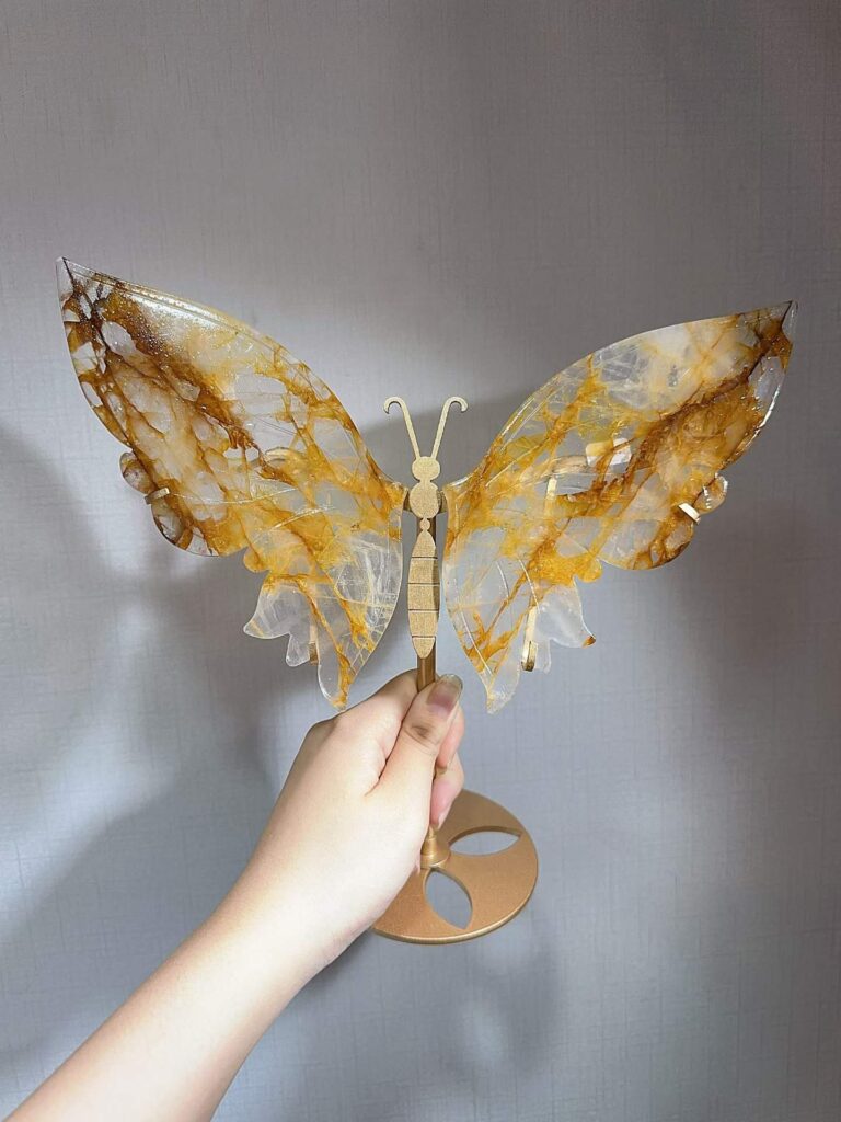 Large Yellow Inclusion Crystal Butterfly Wing Decorations