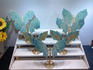 Large Blue-Green Associated Stone Butterfly Wing Decorations