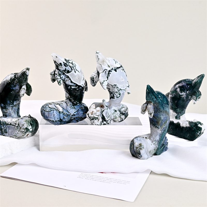 Moss Agate Dolphin Crystal Carving wholesale product photo 4