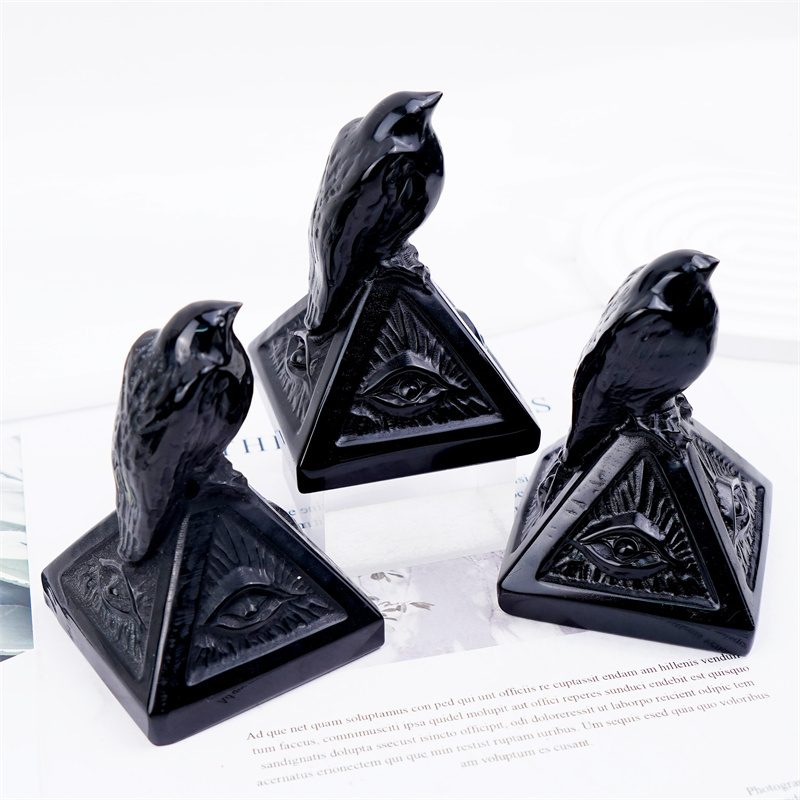 Obsidian Crow with Pyramid Crystal Carving wholesale product photo 2