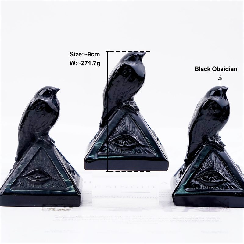 Obsidian Crow with Pyramid Crystal Carving wholesale product photo 3