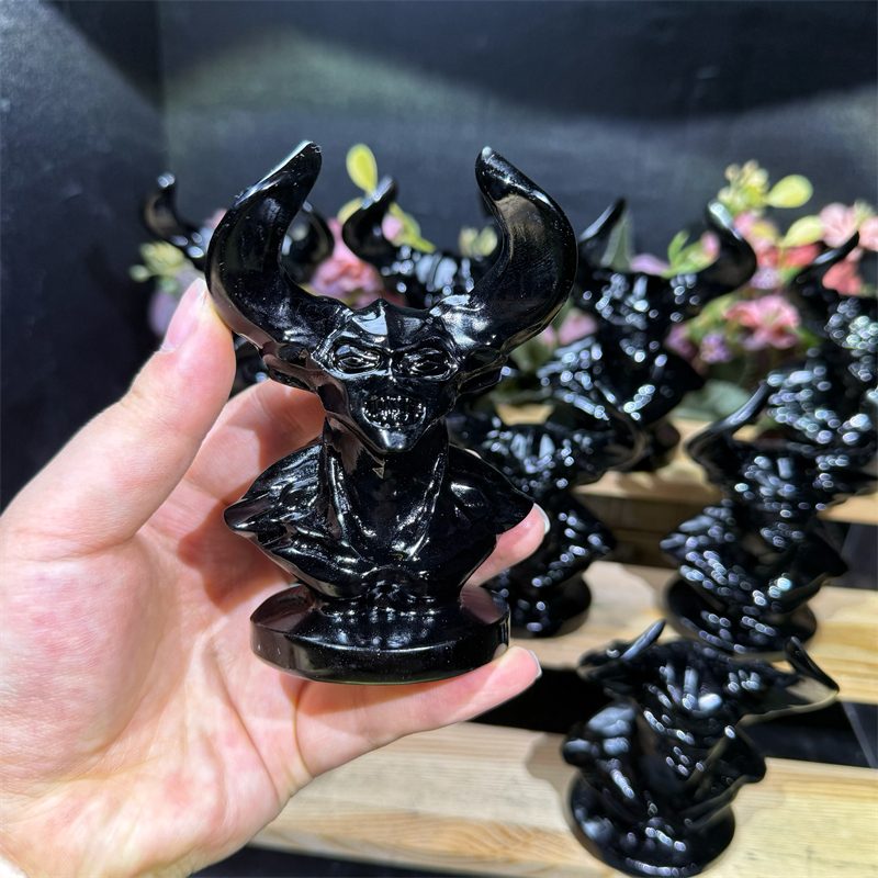 Obsidian Horned Fantasy Figure Crystal Carving wholesale product photo 2