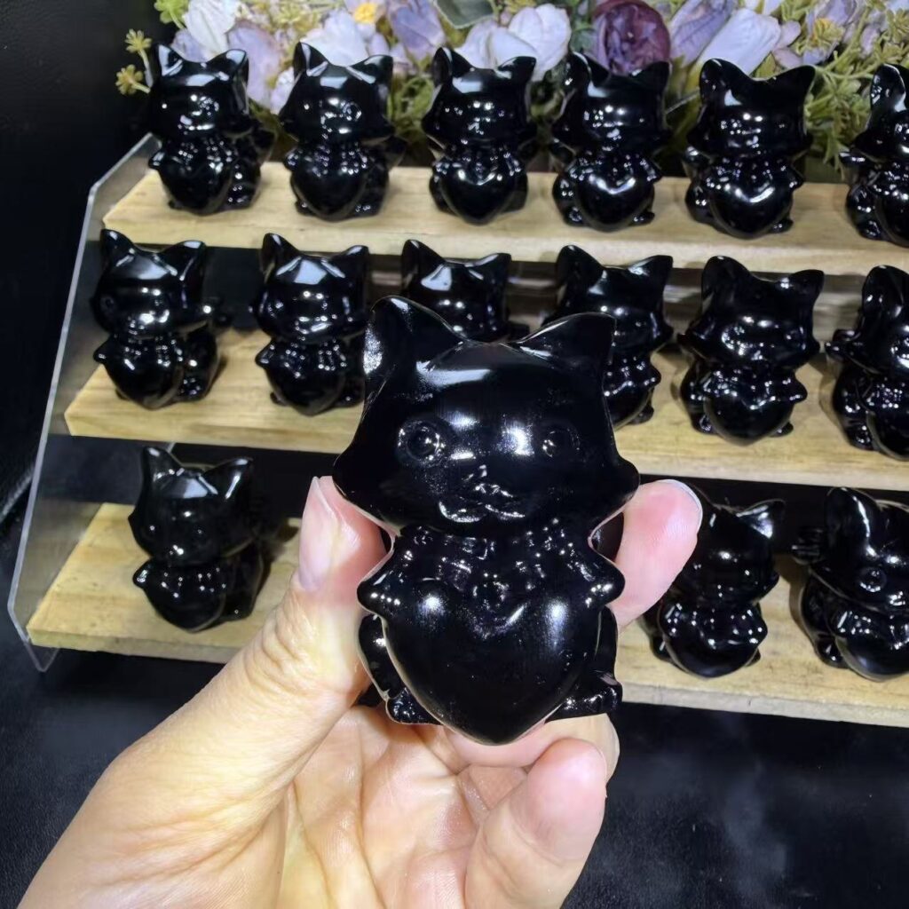Black Obsidian Fox Crystal Carving wholesale product photo 2