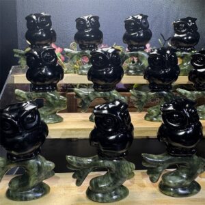 Black Obsidian Owl on Branch Crystal Carving wholesale product photo 1