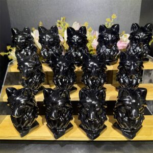 Black Obsidian Wolf Head Crystal Carving wholesale product photo 1