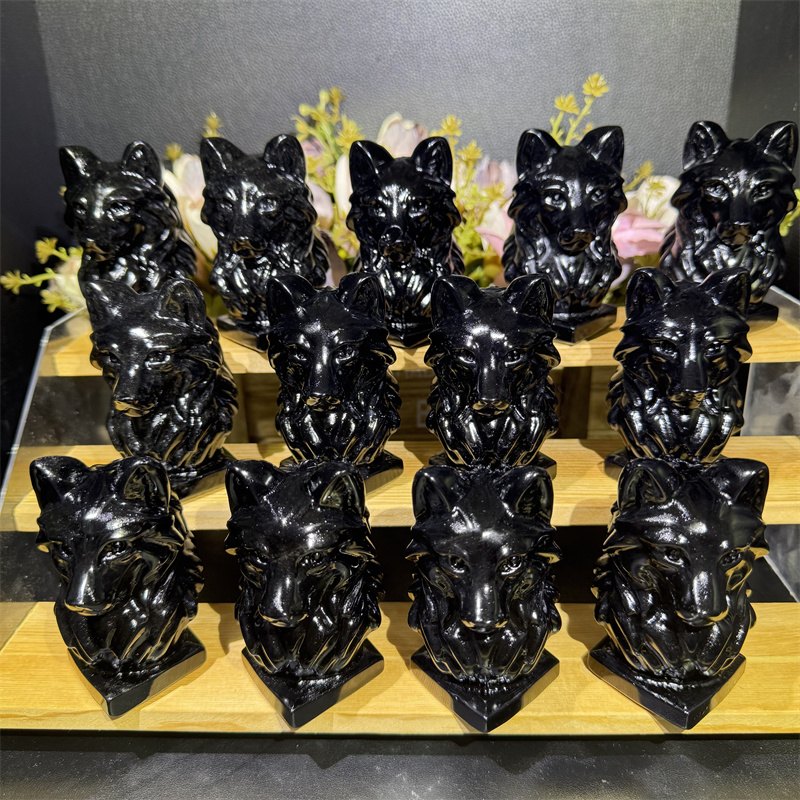 Black Obsidian Wolf Head Crystal Carving wholesale product photo 1