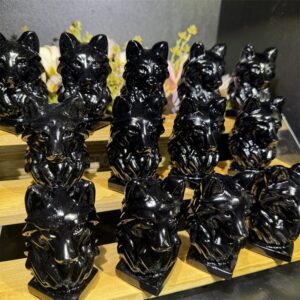 Black Obsidian Wolf Head Crystal Carving wholesale product photo 2