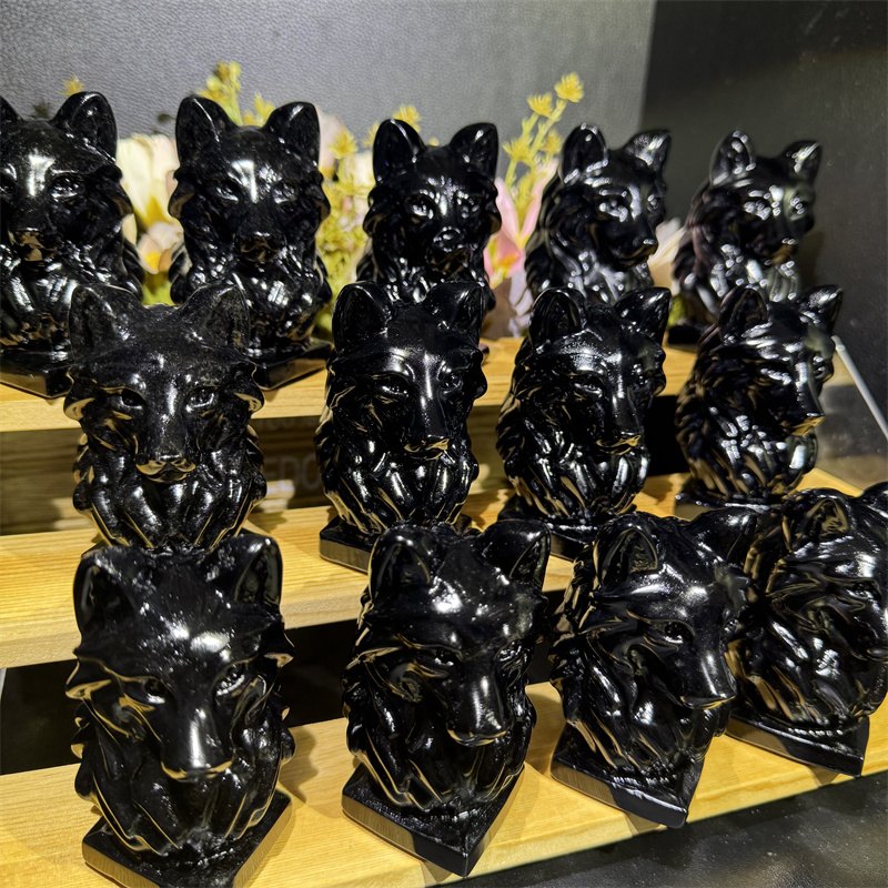Black Obsidian Wolf Head Crystal Carving wholesale product photo 2